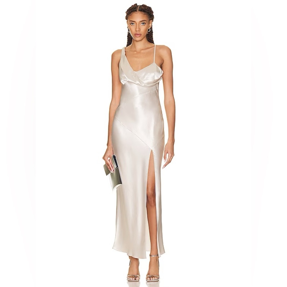 NEW NICHOLAS Shirly Draped Asymmetrical Midi Dress